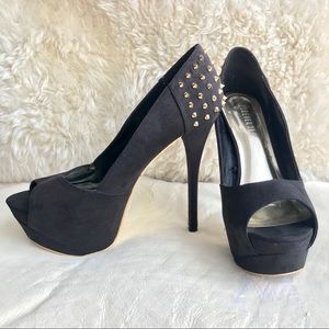 Gold Studded Black Suede Heels